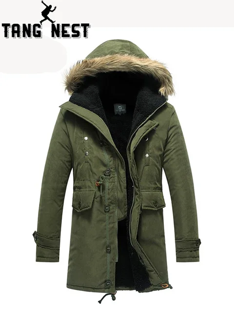 

TANGNEST New 2019 Winter Lowest Price Three Color Men's Long Overcoat Popular Asian Size Hooded Warm Comfortable Coat MWM060