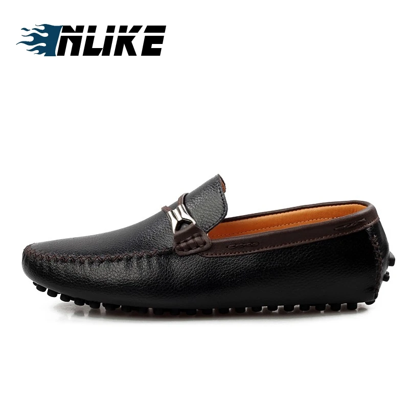 INLIKE/Роскошные брендовые водонепроницаемые мокасины из натуральной кожи; Мужская обувь для вождения в британском стиле; повседневные Мокасины ручной работы на плоской подошве - Цвет: Черный