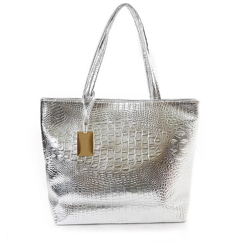 Fashion Brand Women Shoulder Bags Silver Gold Crocodile Handbag PU Leather Female Big Casual ...