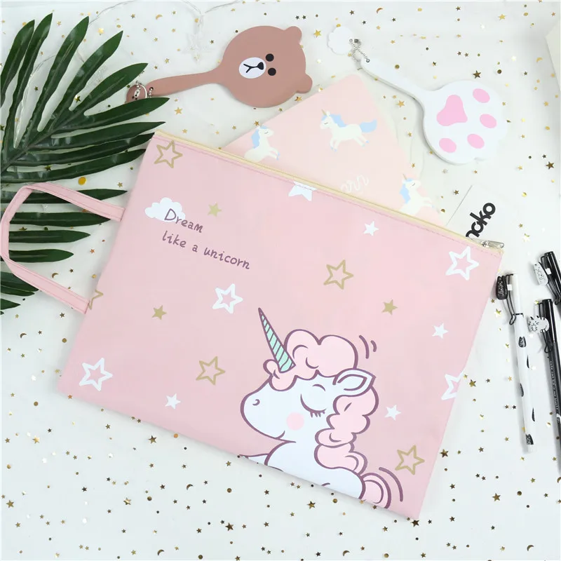 

High Quality Brand unicorn A4 Document Bags Portable Single layer File Folder Zipper Canvas Filing Holder for Paper Documents