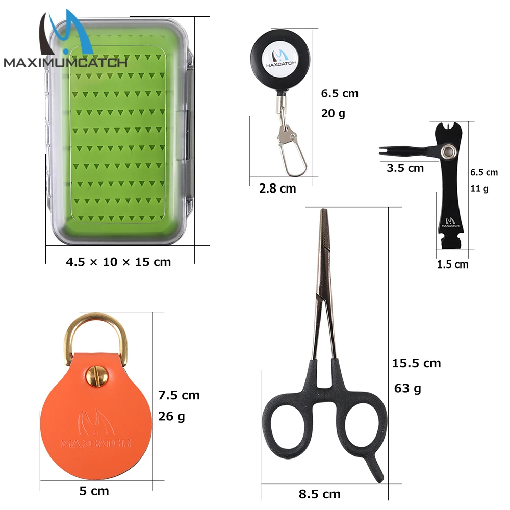 Maximumcatch Fly Fishing Box Accessory Combo Line  Nipper/Forceps/Zinger/Leader Straightener Fishing Tool Kit