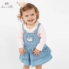 Dave bella/весеннее джинсовое платье для маленьких девочек; модное платье на бретелях; платье на подтяжках для дня рождения; одежда для малышей; DB7101