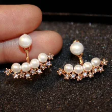 Новая звезда Циркон Имитация жемчуга спереди и сзади серьги для женщин bijoux модные ювелирные изделия милый золотой цвет