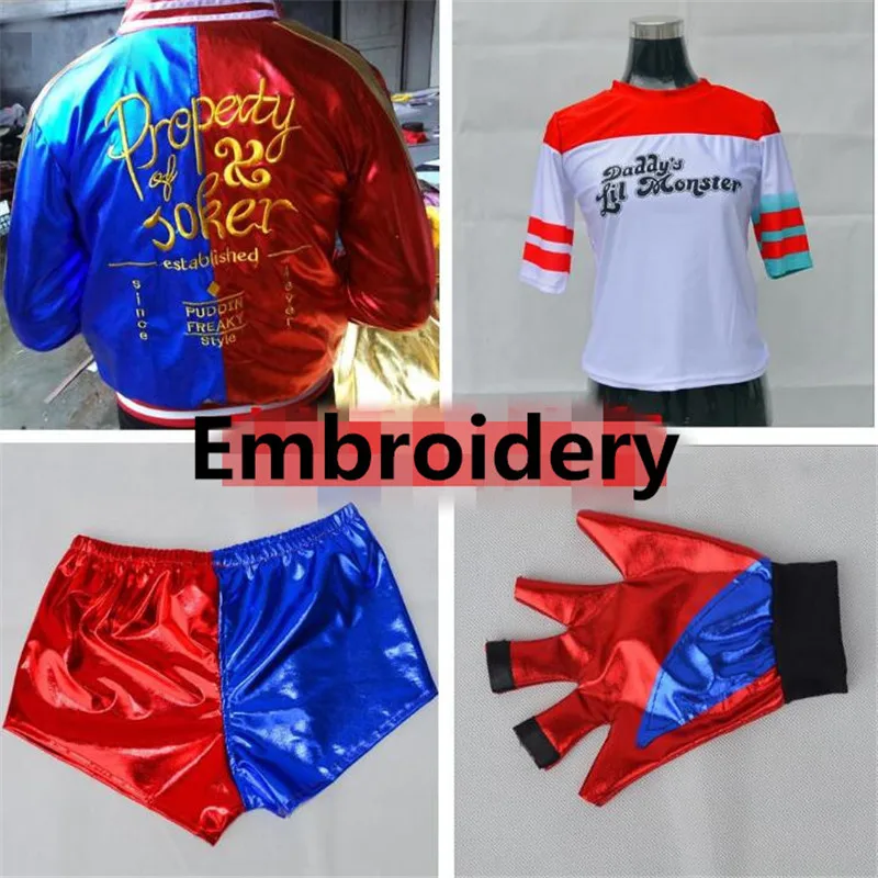 

Suicide Squad Harley Quinn Children Girl Embroidery Costumes 4 Pcs Set Cosplay Halloween Christmas Party Adult woman Costumes