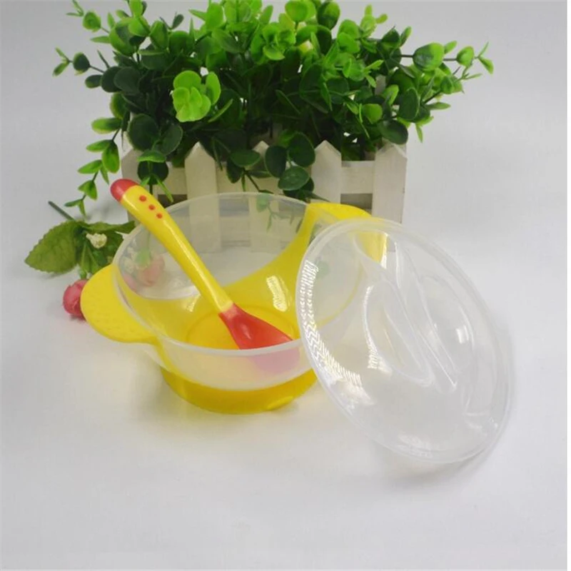 Baby PP Feeding Dinnerware Set Infant With Suction Cup Bowl And Temperature Sensing Spoon Set Kids Training Tableware Baby PP Feeding Dinnerware Set Infant With Suction Cup Bowl And Temperature Sensing Spoon Set Kids Training Tableware