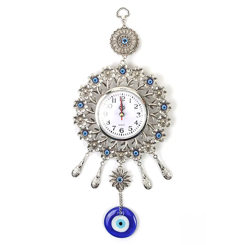 Turkish Nazar Glass Evil Eye Elephant /& Fatima Hand Wall Hanging /& Clock