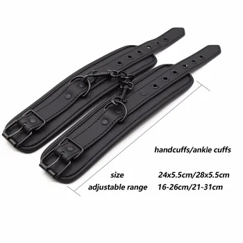 Thierry PU Leather SM Products Wrist Cuffs & Ankle Cuffs & Neck Collar Set, BDSM Bondage Sex Toys, Hancuffs Cosplay Accessories 5