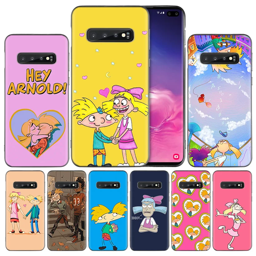 

Hey Arnold Black Silicone Case Cover for Samsung Galaxy S10 S10e 5G S9 S8 S7 S6 Edge J8 J6 J5 J4 Plus 2018 Phone Bags Protector