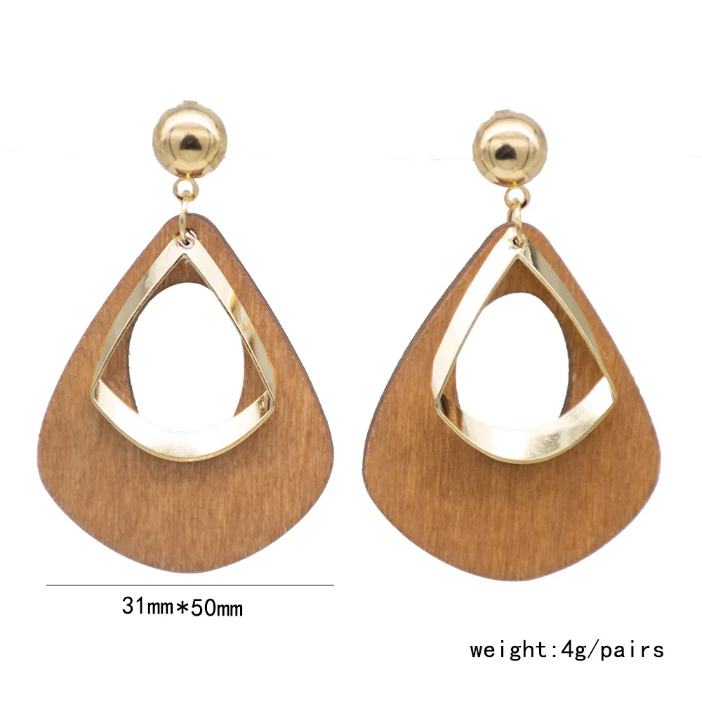 

New Vintage wooden water drop charm earrings Double layer hollow geometric teardrops waterdrop flat raindrops earrings jewelry