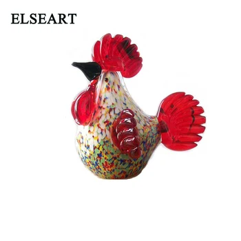 

Multicolor chicken handmade glazed glass figurine homedecor animal ornament gift glass handicraft for home garden
