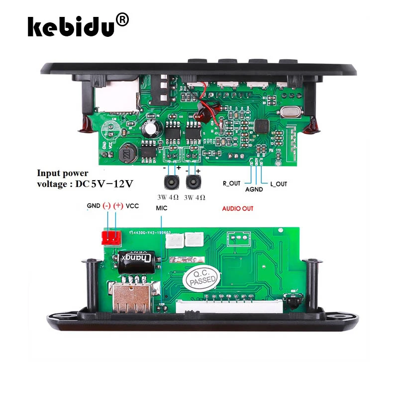 Color Screen DC12V/5V MP3 Decoder Board Bluetooth5.0 Audio Recording APE FLAC MP3 WMA WAV TF USB Sound Aux Microphone DIY Module