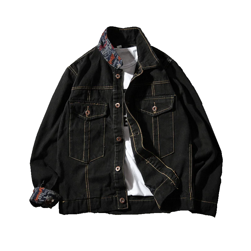 Men Autumn Printing jean Jacket Male Japanese Denim Jacket Cotton Denim