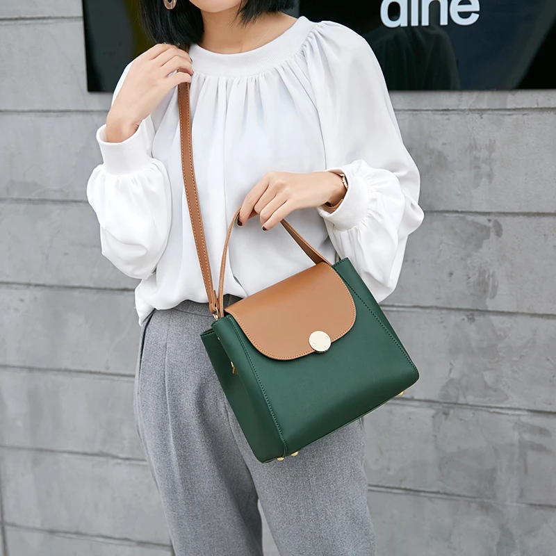 

2019 Fashion Woman Messenger Bag High Quality Patchwork Shoulder Ladies Small Bucket Handbag Samll Cross Body