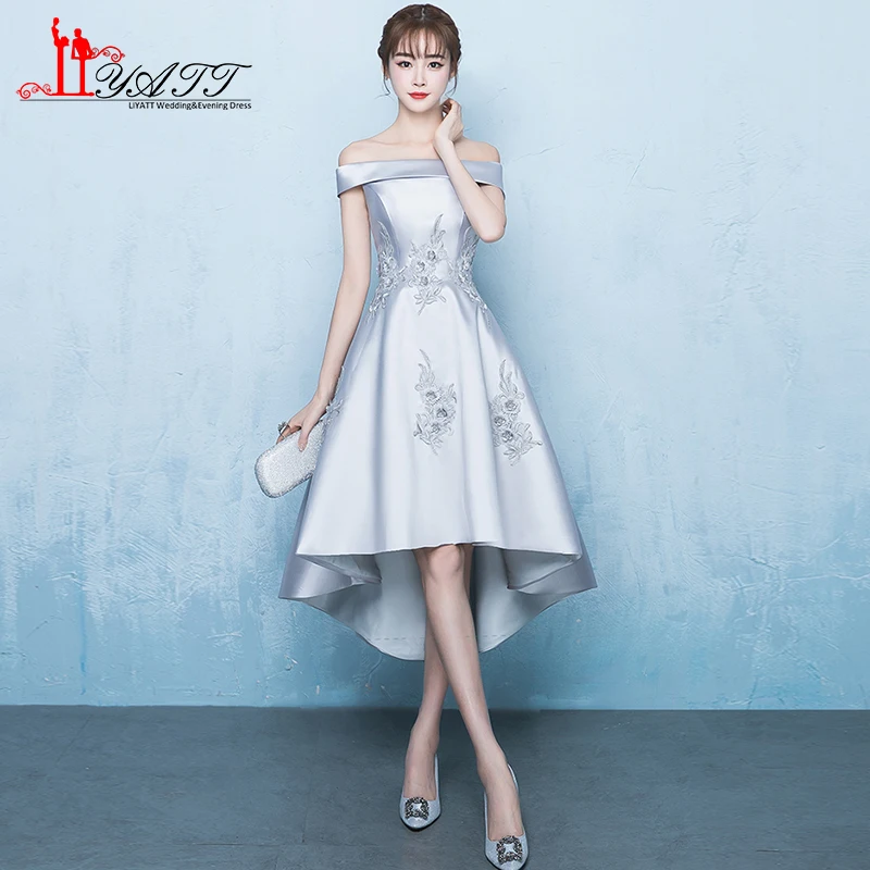 Silver Satin Tea Length Dresses