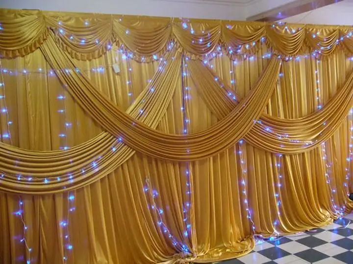 Gold Ice Silk Wedding Backdrops with Swag Stage Background Drape and