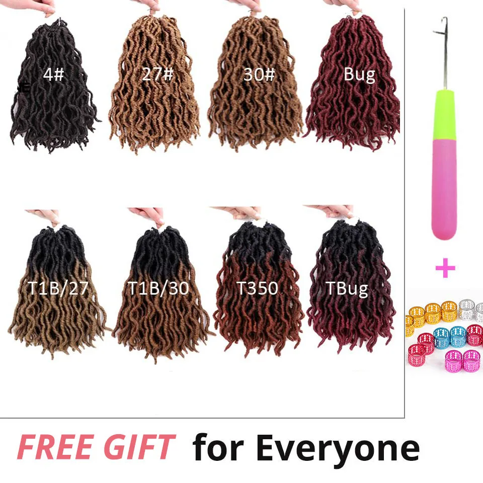 12 Inch Nu Locs Crochet Hair Braids Faux Locs Curly Synthetic Pre Loop Crochet Ombre Braiding Hair Brown Black Doris beauty