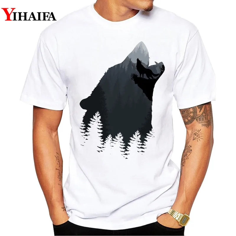 

Newest T-Shirt Men suit gym Print Wolf Forest Graphic Tees Casual T Shirts White Tee Harajuku Animal Printed Tops