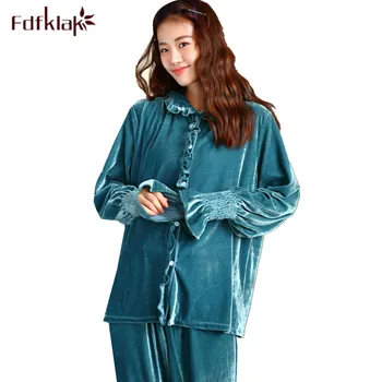 

Fdfklak New pyjama femme autumn winter pajamas for women gold velvet warm sleepwear set ladies home wear pijama feminino