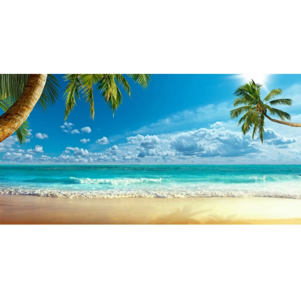 

Laeacco Tropical Natural Backgrounds Sea Beach Palm Tree Blue Sky Cloud Summer Holiday Scenic Photo Backdrops For Photo Studio