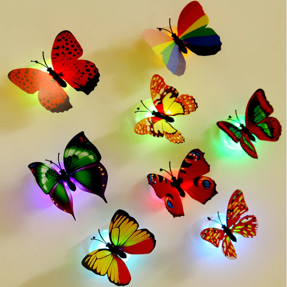 Wholesale Home Bedroom 5PCS Butterfly Plastic LED Light Stick-up Wall Lamp Color 