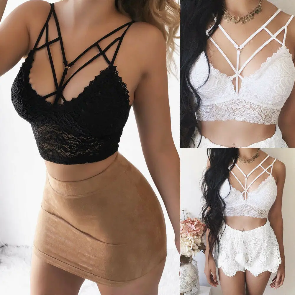 

2019 New Women Lace Strap V Neck Tanks Top Bras Bandage Short Crop Top Vest Camisole Shirt Underwear Summer Tops Plus Size