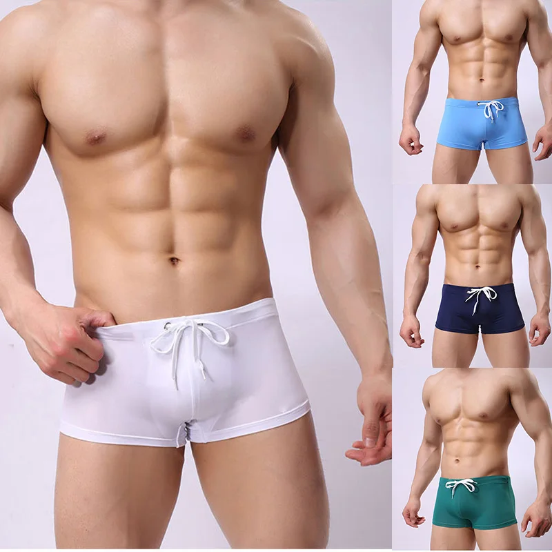 

2018 Sexy Men Swim Trunks Breathable Quick Dry Boxer Briefs Adjustable Men Short Pants Beach Surf Shorts Swimsuits Beachwear XXL