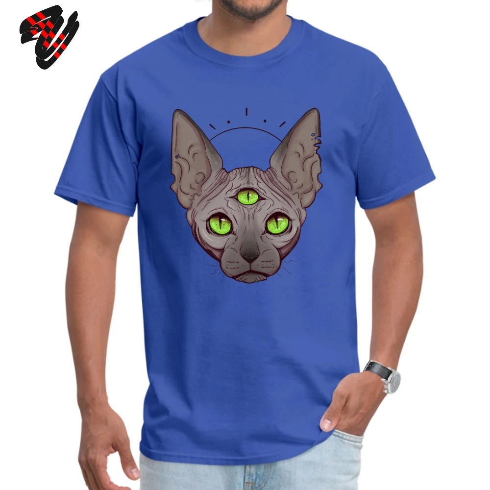 Футболка с рисунком «Три глаза» для мужчин, Cheshire, топы, Sphynx, канадские любительские футболки без волос, большие размеры, Всевидящее Око хлопковая футболка - Цвет: Blue