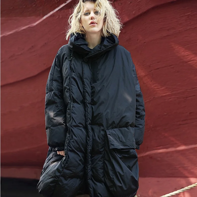 Зимний женский плащ, Черный пуховик размера плюс, парка, уличная куртка с капюшоном, на молнии, пальто, толстая, теплая, водонепроницаемая, Vestidos Y94 - Цвет: black