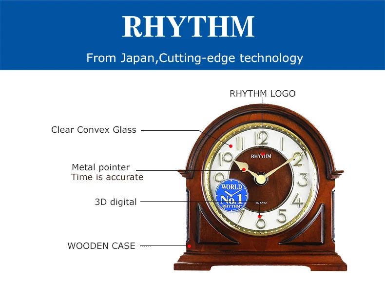 Ритм бренд Ретро стиль деревянные настольные часы Бесшумный кварцевый механизм 3D цифра подставка для кровати настольные часы-продавец тонкий и маленький