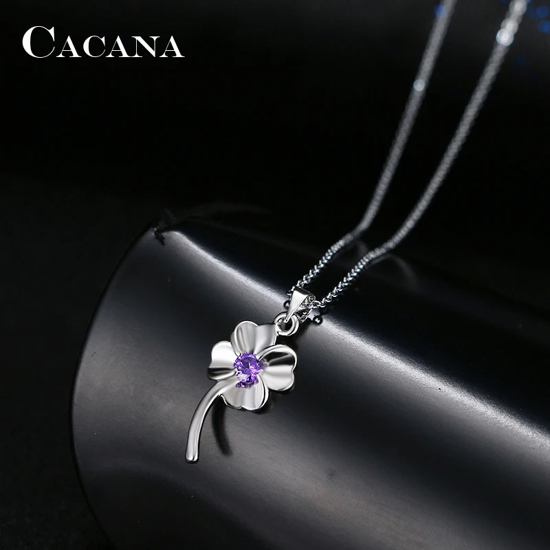 CACANA Pendant Necklaces For Women Trendy white purple Clover Fashion Design Metal Link Chain Long Necklace Hot Wholesale N73