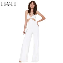 HYH haoyihui пикантные Комбинезоны Для женщин выдалбливают Холтер спинки завернутый белый Комбинезоны для малышек черный тонкий Повседневное широкие ноги длинные комбинезон