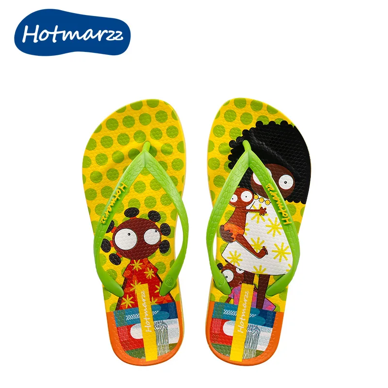 Hotmarzz/Детские Вьетнамки с рисунком; цветные пляжные сандалии; шлепанцы без застежки - Цвет: Green