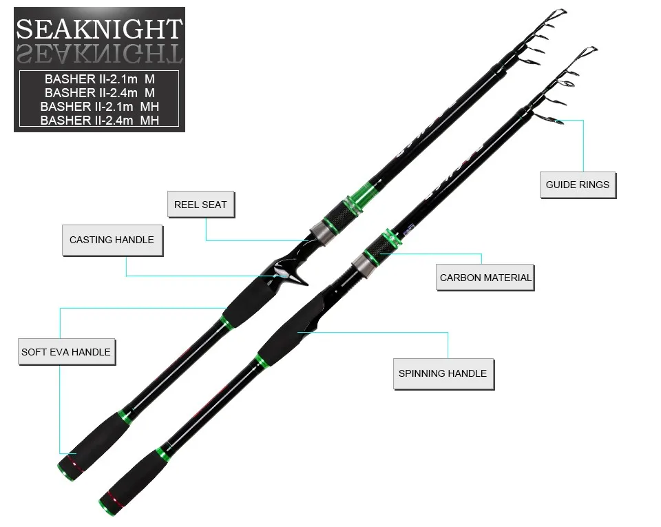 SeaKnight BASHER II 2,1 м мощная углеродная удочка, спиннинговое литье, 5 секций, удочки для приманки, портативная удочка для путешествий, 10-35 г