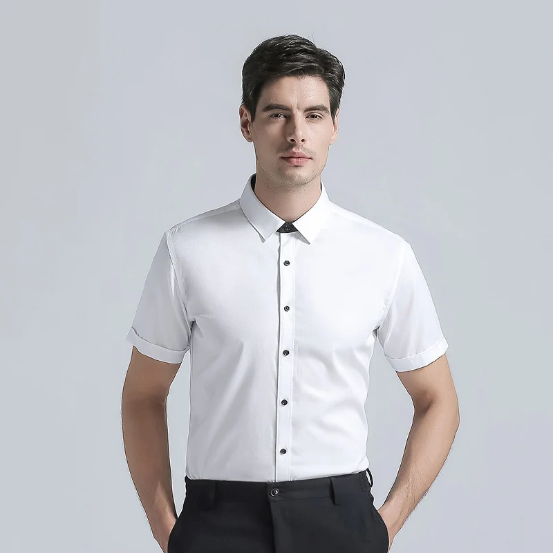 2022 New Men Cotton Short Sleeve Business Suits Shirts Solid White Regular Fit Elegant Mens Dress Shirts Camisa Masculina