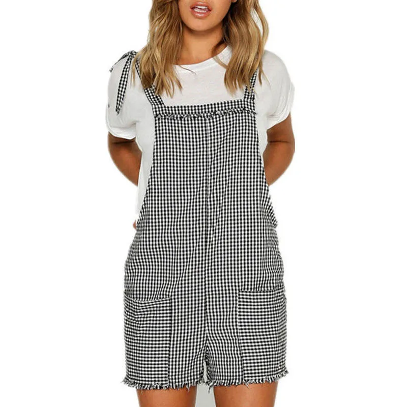 2018 Summer Women Casual Short Bodysuit Plus Size Strappy Rompers Overall Sexy Mini Playsuit Jumpsuit Sleeveless Pockets Loose