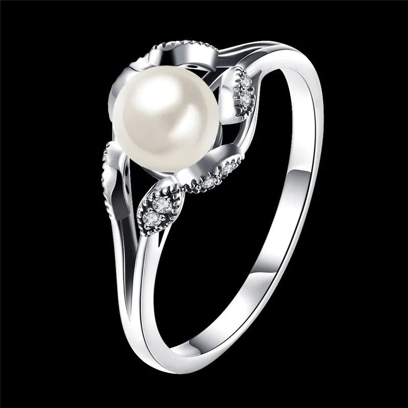DowerMeClassicWomenPearlRings100925SterlingSilverFemaleCubicZirconiaLuxuryRing