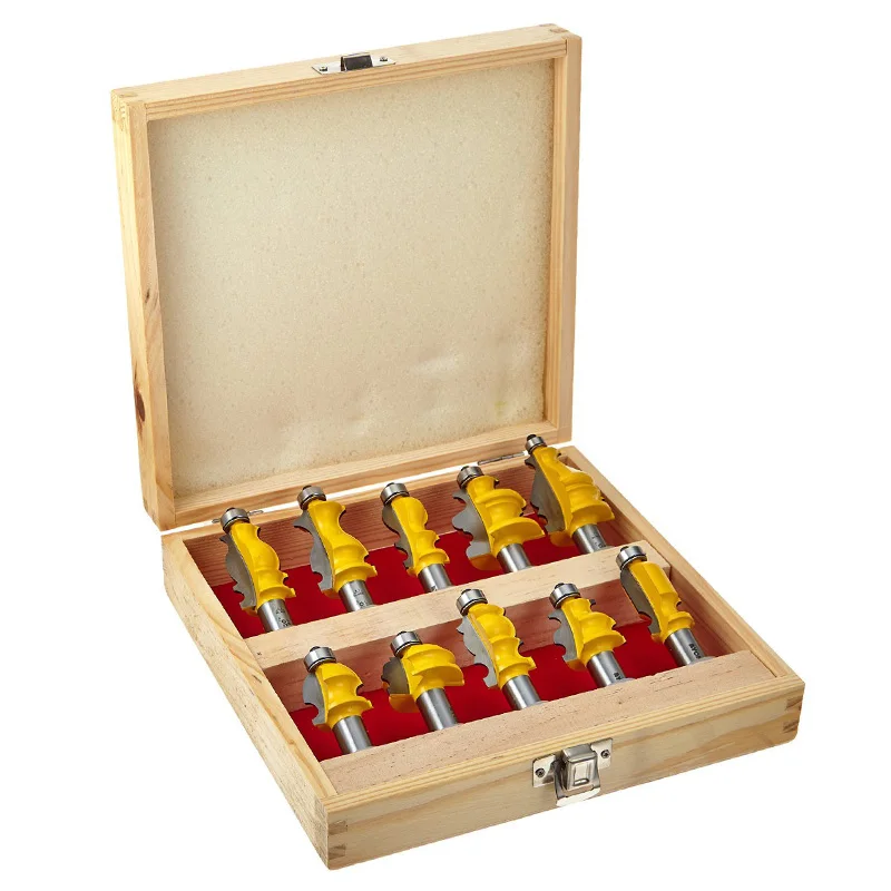 

10 Pcs Grinding Bits Alloy Architectural Molding Router Bit Set 1/2 Inch Shank for Woodworking --M25