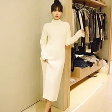 Jersey de punto de cuello alto de manga larga de invierno de Corea precioso vestido talla xl holgado talla grande para mujer