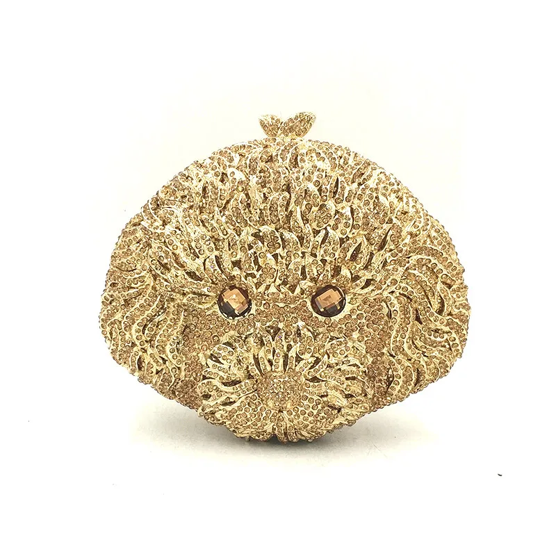 Color 1 gold Роскошные для женщин Вечеринка сумка Люкс свадебные клатчи алмазные аксессуары милые животные Щенок Тедди собака кристалл кошельки - Цвет: Color 1 gold