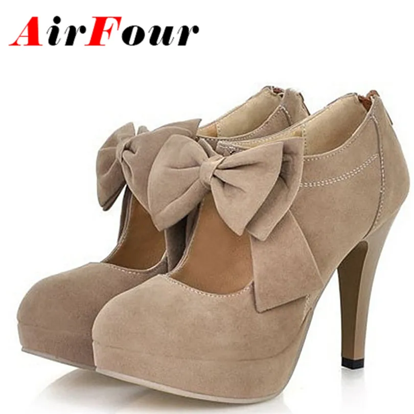 

ENMAYLA 3 Colors Bigsize Vintage Style Woman Small Bowtie Platform Pumps Ladys Sexy High Heeled Shoes  Wedding Shoes for Women