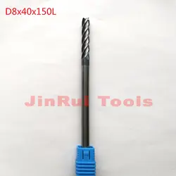 1 шт. D8 * 40*150 HRC45 4 флейты плоским Endmill Solide Карбид концевых Дробилки ЧПУ Бит фреза резак инструменты нож фреса