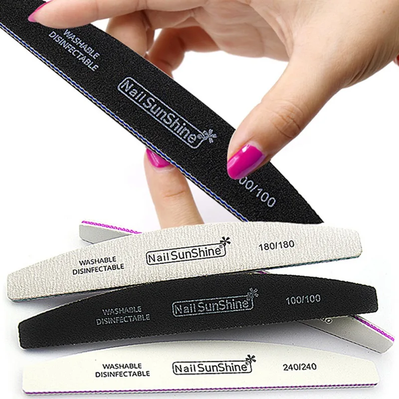 

25Pcs/Pack Sponge Nail File Gray Half Moon Nail Files For Manicure 100/180/240 Strong Thick Sanding Nails File Nail Care Tool