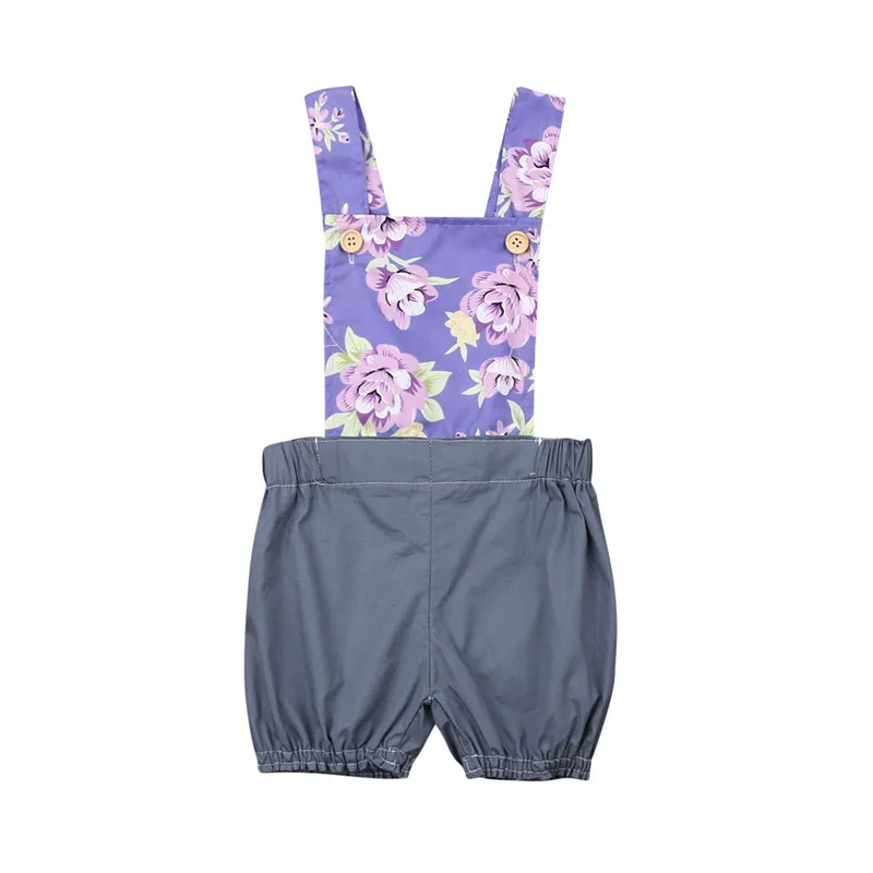 

Cute Baby Girls Overalls Sleeveless Purple Floral Print Jumpsuits Kids Flower Printing Baby Romper Newborn Children Kids Overall