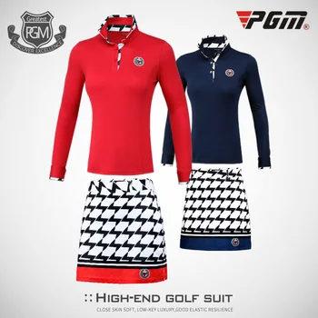 

2018 PGM Golf Clothes Female Summer Soft Slim High Elastic sport Suit Long-sleeved blouse Short plaid skirt for lady size XS-XL