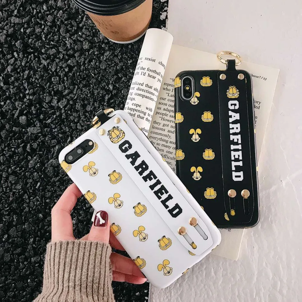 

maosenguoji fashion Luxury cute cartoon Wristband funny Garfield Mobile Phone Case for iphone 6 6s 6plus 7 8 plus X 10 XR XS MAX