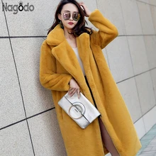 Nagodo шуба из искусственного меха норки Зимняя Толстая теплая свободная длинная розовая шуба Женская Роскошная плюшевая шуба большого размера