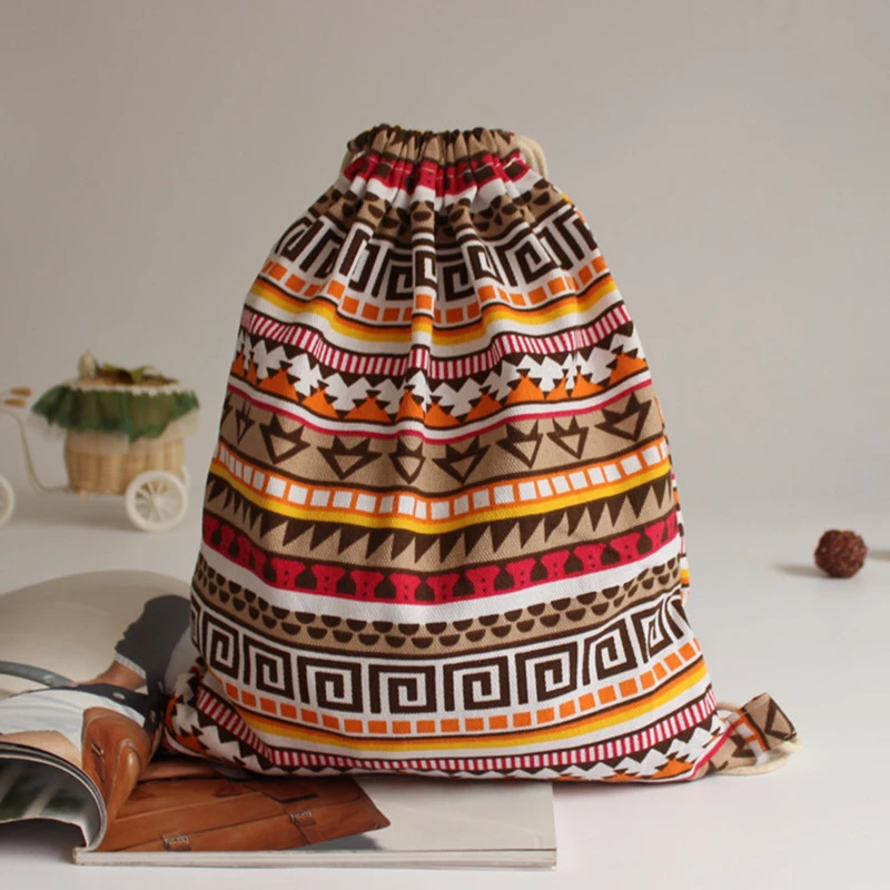 New Cotton Print Shoulder Backpack Canvas bag Storage bag Simple Schoolbag Ethnic Drawstring bag Multicolor Summer bag For Women New Cotton Print Shoulder Backpack Canvas bag Storage bag Simple Schoolbag Ethnic Drawstring bag Multicolor Summer bag For Women