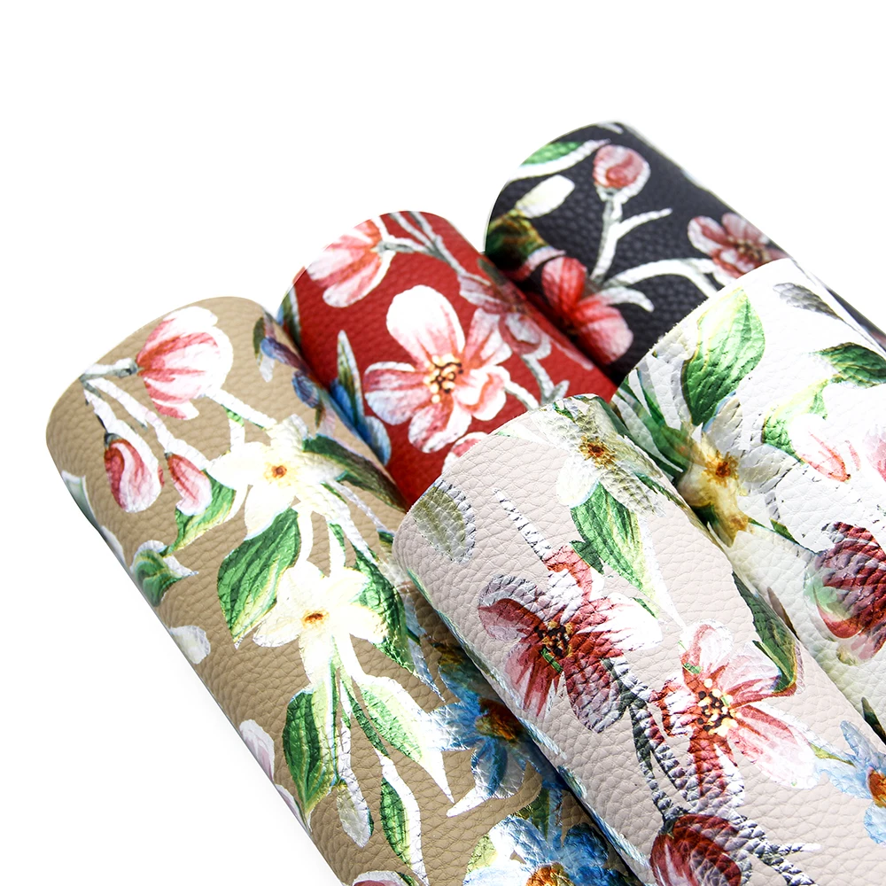 

David accessories 20*34cm Flower Litchi Gold Printed Synthetic Leather Patchwork For Hair Bow Handbags Handmade Material,1Yc6145
