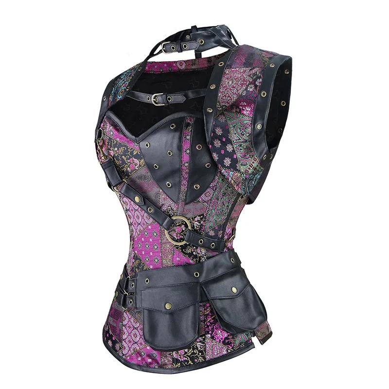 Stylish Skull Pattern Steampunk Corset Black Sexy Gothic Women's Punk Faux Leather Steel Boned Bustiers Plus Size Espartilho 6XL W35918 (9)