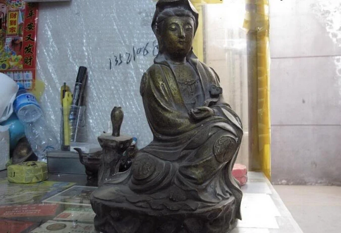 

Collectible bronze lion statue S0652 12 Tibet Buddhism bronze copper gild Eight Treasures Kwan-yin bodhisattva Statue B0403